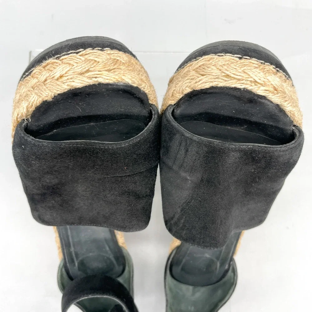 Stuart Weitztman Womens 9.5 M Black Suede Espadrille Wedge Sandals Platform Boho - Picture 9 of 12